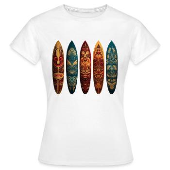 Polynesian art on different surfboards - Women's T-Shirt - white - Front - AI Model Female 172 dark (172cm)