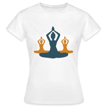 10 Sukhasana oder Genuss-Yoga | Gold-Rubin - Frauen T-Shirt - Weiß - Vorne - AI Model Female 172 dark (172cm)