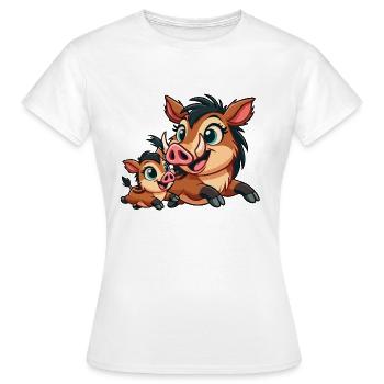 Wildschweinmutter und Kind beim Herumtollen - Frauen T-Shirt - Weiß - Vorne - AI Model Female 172 dark (172cm)