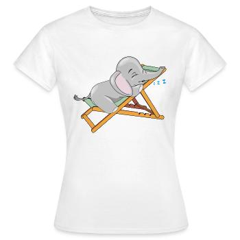 Un bébé éléphant dort sur la chaise longue - T-shirt Femme - blanc - Devant - AI Model Female 172 dark (172cm)