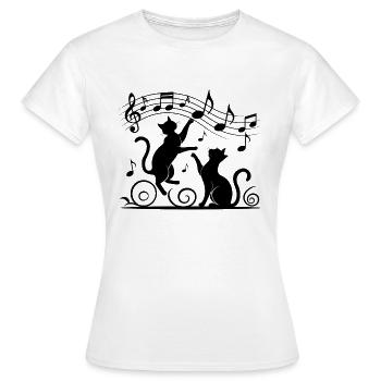 Black cats pattern playing with musical note - Women's T-Shirt - white - Front - AI Model Female 172 dark (172cm)