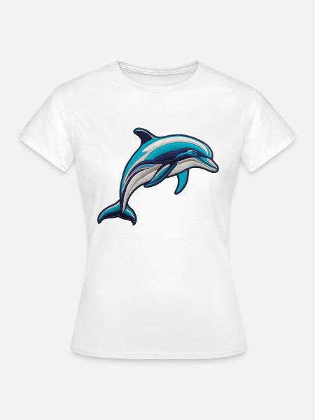 Gestickter Delfin - Frauen T-Shirt - Weiß