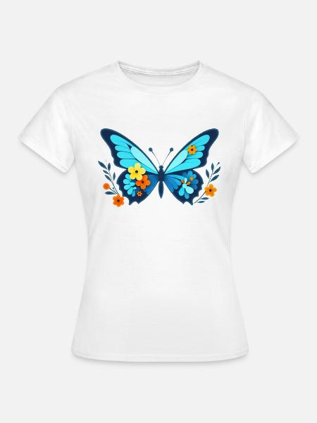Falter mit Blumen - Frauen T-Shirt - Weiß