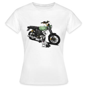 S51 (turquoise) + Bulldog // Illustration - T-shirt Femme - blanc - Devant - AI Model Female 172 dark (172cm)