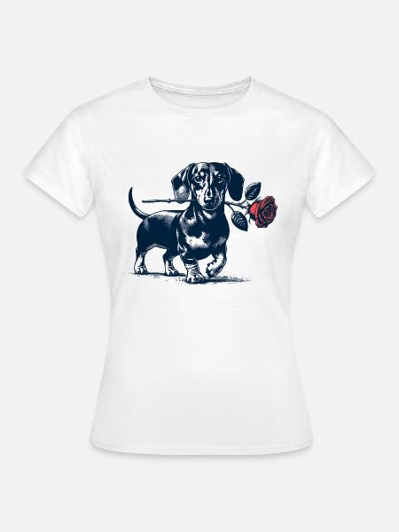 Dackel mit Rose - Frauen T-Shirt - Weiß