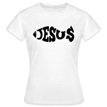 Jesus Fisch Geschenk - Frauen T-Shirt - Weiß - Vorne - AI Model Female 172 dark (172cm)
