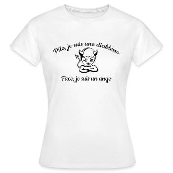 femme : Pile/face, ange ou diablesse - T-shirt Femme - blanc - Devant - AI Model Female 172 dark (172cm)