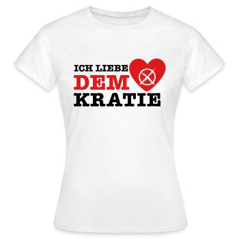 I love democracy - Women's T-Shirt - white - Front - AI Model Female 172 dark (172cm)