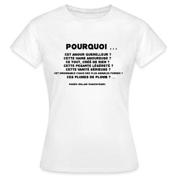 Roméo (Plumes de plomb) - T-shirt Femme - blanc - Devant - AI Model Female 172 dark (172cm)