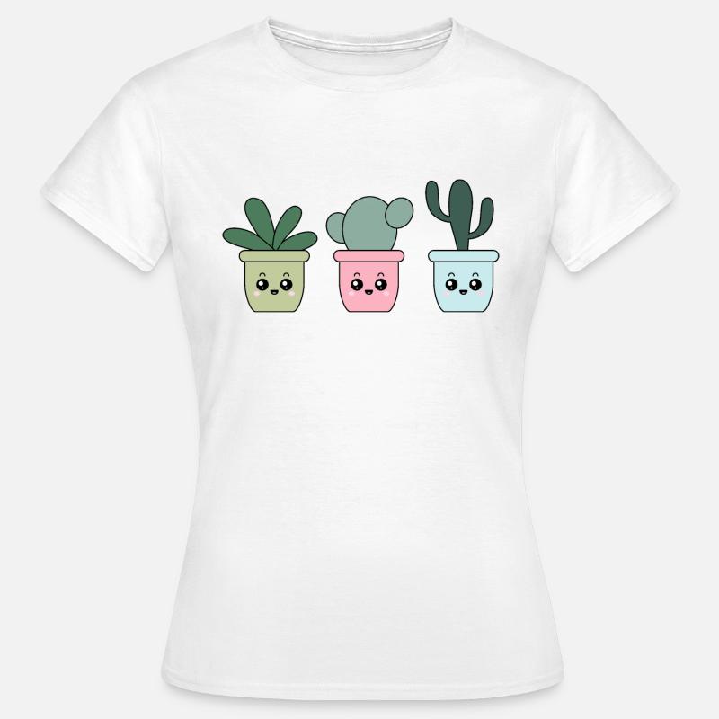 Tre cactus in stile kawaii - Maglietta da donna - bianco