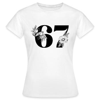 Nummer 67 Schwarze Blumen - 67. Blumengeburtstag - Frauen T-Shirt - Weiß - Vorne - AI Model Female 172 dark (172cm)