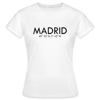 Madrid - Espagne - Coordonnées - Latitude Longitude - T-shirt Femme - blanc - Devant - AI Model Female 172 dark (172cm)