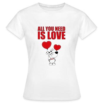 HUND - ALL YOU NEED IS LOVE - Frauen T-Shirt - Weiß - Vorne - AI Model Female 172 dark (172cm)