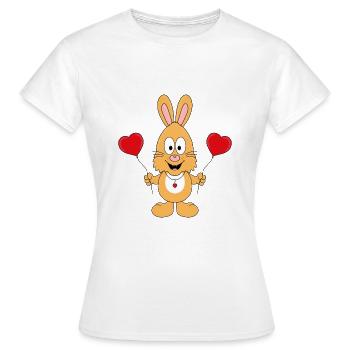 HASE - LUFTBALLONS - HERZEN - LIEBE - LOVE - Frauen T-Shirt - Weiß - Vorne - AI Model Female 172 dark (172cm)