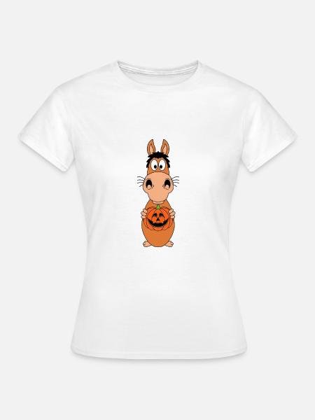 PFERD - KÜRBIS - HALLOWEEN - PONY - TIER - FUN - Frauen T-Shirt - Weiß
