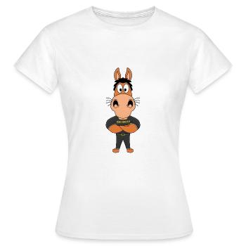 PFERD - PONY - SECURITY - BODYGUARD - TÜRSTEHER - Frauen T-Shirt - Weiß - Vorne - AI Model Female 172 dark (172cm)