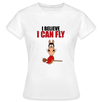 I BELIEVE I CAN FLY - HEXE - PFERD - PONY - Frauen T-Shirt - Weiß - Vorne - AI Model Female 172 dark (172cm)