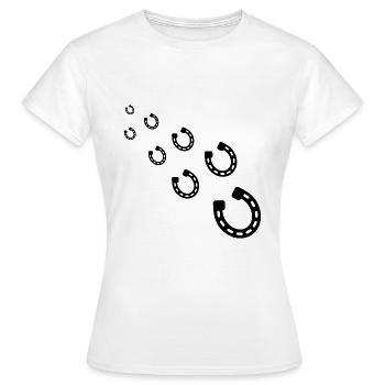 HUFEISEN - PFERD - PONY - REITEN - REITERIN - Frauen T-Shirt - Weiß - Vorne - AI Model Female 172 dark (172cm)