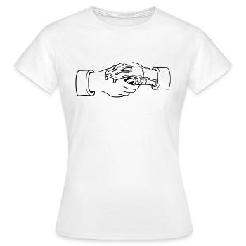 Se serrer la main Un serpent mord la main - T-shirt Femme - blanc - Devant - AI Model Female 172 dark (172cm)