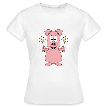 WUNDERKERZEN - SCHWEIN - NEUJAHR - SILVESTER - Frauen T-Shirt - Weiß - Vorne - AI Model Female 172 dark (172cm)