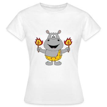 NILPFERD - FEUER - STEINZEIT - TIER - TIERISCH - Frauen T-Shirt - Weiß - Vorne - AI Model Female 172 dark (172cm)