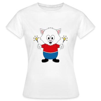 KATZE - WUNDERKERZEN - SILVESTER - NEUJAHR - TIER - Frauen T-Shirt - Weiß - Vorne - AI Model Female 172 dark (172cm)