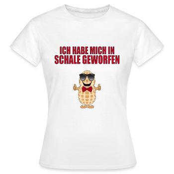 ERDNUSS - NUSS - ICH HABE MICH IN SCHALE GEWORFEN - Frauen T-Shirt - Weiß - Vorne - AI Model Female 172 dark (172cm)