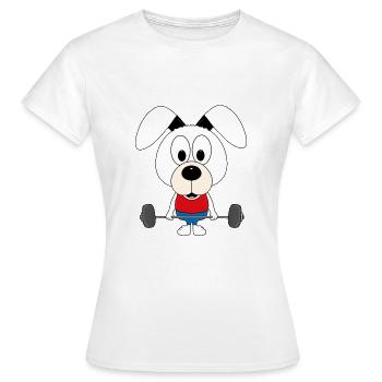 HUND - FITNESS - BODYBUILDING - GEWICHTHEBER - Frauen T-Shirt - Weiß - Vorne - AI Model Female 172 dark (172cm)