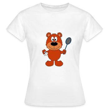 BADMINTON - SPORT - TEDDY - FEDERBALL - BÄR - Frauen T-Shirt - Weiß - Vorne - AI Model Female 172 dark (172cm)