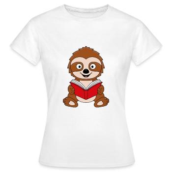 FAULTIER - LESEN - BUCH - GESCHICHTE - TIER - Frauen T-Shirt - Weiß - Vorne - AI Model Female 172 dark (172cm)