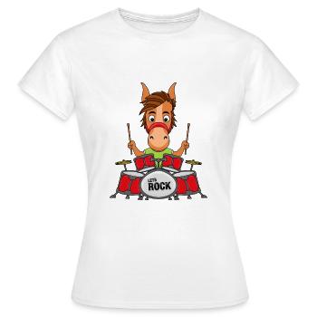 MUSIKER - SCHLAGZEUG - PFERD - PONY - TROMMLER - Frauen T-Shirt - Weiß - Vorne - AI Model Female 172 dark (172cm)