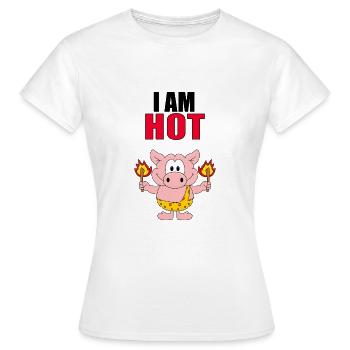 I AM HOT - SCHWEIN - FEUER - STEINZEIT - TIER - Frauen T-Shirt - Weiß - Vorne - AI Model Female 172 dark (172cm)