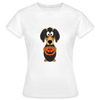 KÜRBIS - SCHNITZEN - HALLOWEEN - DACKEL - HUND - Frauen T-Shirt - Weiß - Vorne - AI Model Female 172 dark (172cm)