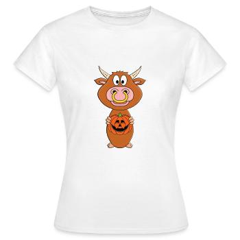 KÜRBIS SCHNITZEN - HALLOWEEN - BULLE - STIER - KUH - Frauen T-Shirt - Weiß - Vorne - AI Model Female 172 dark (172cm)