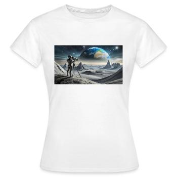 Grauer Außerirdischer auf der Mondoberfläche – Beobachtung der Erde - Frauen T-Shirt - Weiß - Vorne - AI Model Female 172 dark (172cm)