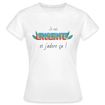 t shirt annonce grossesse Je suis enceinte j adore - T-shirt Femme - blanc - Devant - AI Model Female 172 dark (172cm)