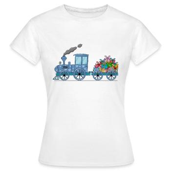 Zug blau mit Anhäger und Herz Geschenke - Frauen T-Shirt - Weiß - Vorne - AI Model Female 172 dark (172cm)
