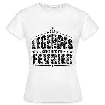Février | les Légendes sont nés en Février Anniver - T-shirt Femme - blanc - Devant - AI Model Female 172 dark (172cm)