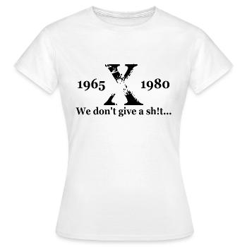 La génération X s’en fout - T-shirt Femme - blanc - Devant - AI Model Female 172 dark (172cm)