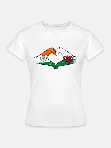 Indien Wales Flagge Hände Herzform used - Frauen T-Shirt - Weiß