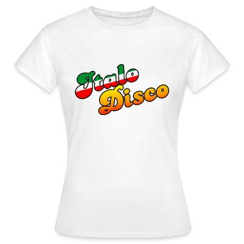 ITALO DISCO MUSIC (Schwarz auf Weiß) - Frauen T-Shirt - Weiß - Vorne - AI Model Female 172 dark (172cm)