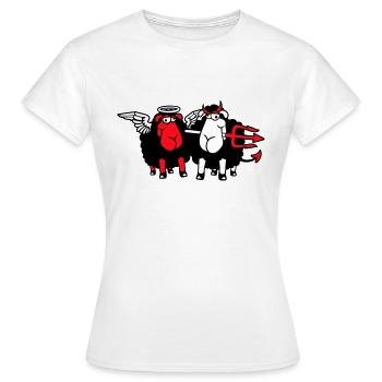 2 Mouton Ange Diable Satan Enfer Mal Paradis Bien - T-shirt Femme - blanc - Devant - AI Model Female 172 dark (172cm)