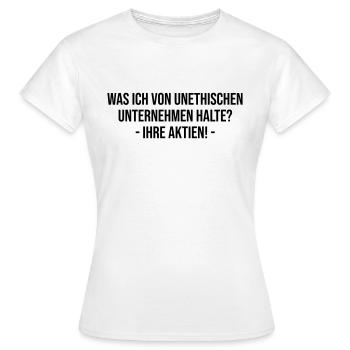 Unethische Aktien - Frauen T-Shirt - Weiß - Vorne - AI Model Female 172 dark (172cm)