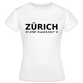 Zurich - with geo coordinates horizontal - Women's T-Shirt - white - Front - AI Model Female 172 dark (172cm)