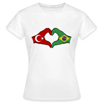 Türkei Brasilien Flagge Hände Herzform - Frauen T-Shirt - Weiß - Vorne - AI Model Female 172 dark (172cm)