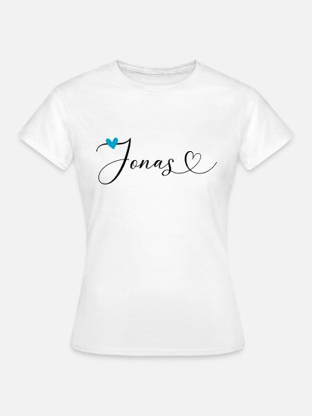 Jonas Achternaam Voornaam Kalligrafie Hart - T-shirt dam - vit