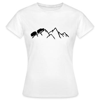 gebirge berge wohnwagen silhouette gelaendewagen f - Frauen T-Shirt - Weiß - Vorne - AI Model Female 172 dark (172cm)