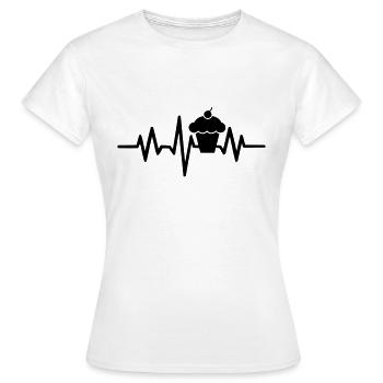 Heart rate pulse I love cake cupcake muffin - Women's T-Shirt - white - Front - AI Model Female 172 dark (172cm)