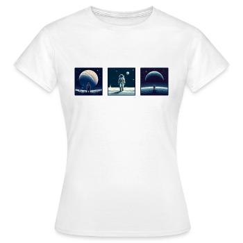 3 Views of The Astronaut - Women's T-Shirt - white - Front - AI Model Female 172 dark (172cm)