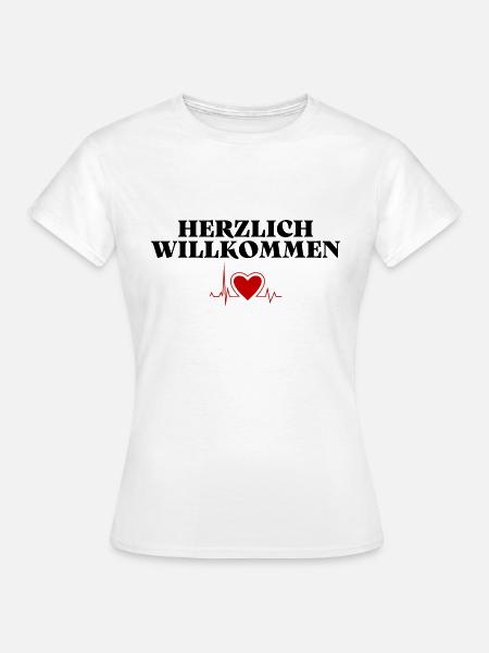 Herzlich Willkommen Herz Liebe - Frauen T-Shirt - Weiß